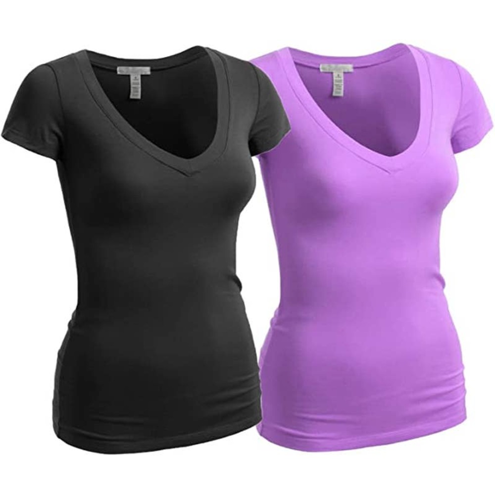 Active Casual Women's Short Sleeve V-Neck Shirt - 2 Pack, M